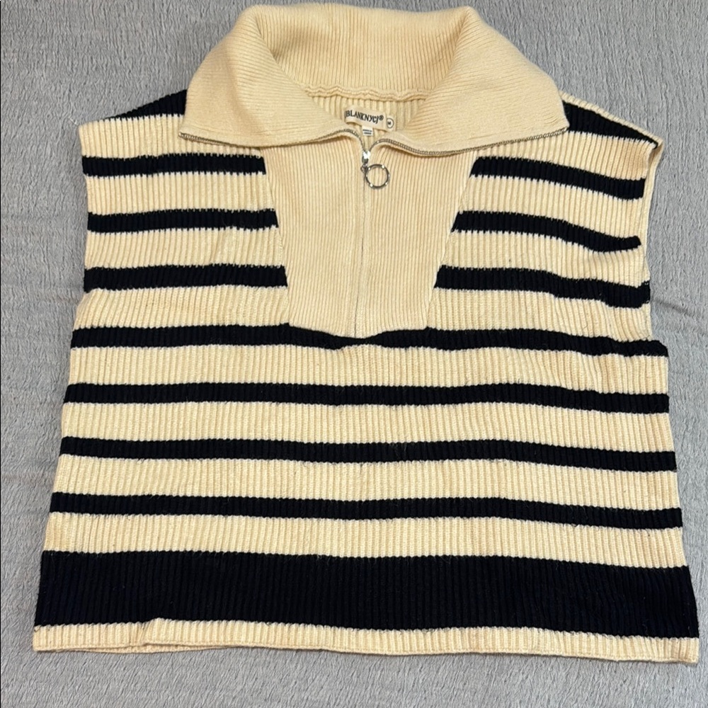 Blank NYC Cream and Black Cowl Neck Sweater with Nautical Stripes
